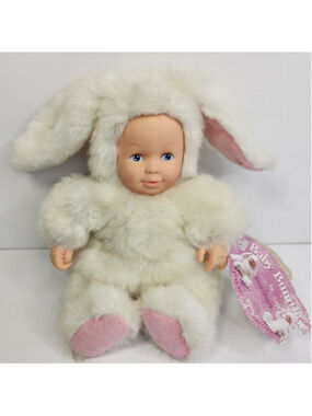 Vintage Anne Geddes Baby White Bunny Rabbit Plush Doll 1998 Pink Ears 8"